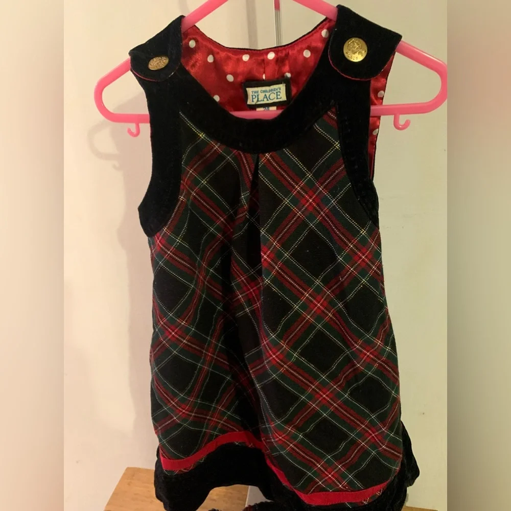 CHILDRENS PLACE PLAID CHRISTMAS DRESS WITH DIAPER COVER 2 PC 24 Months